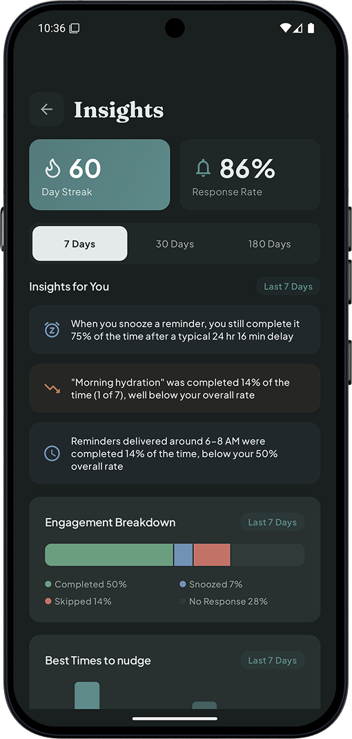 nudge insights screen in dark mode