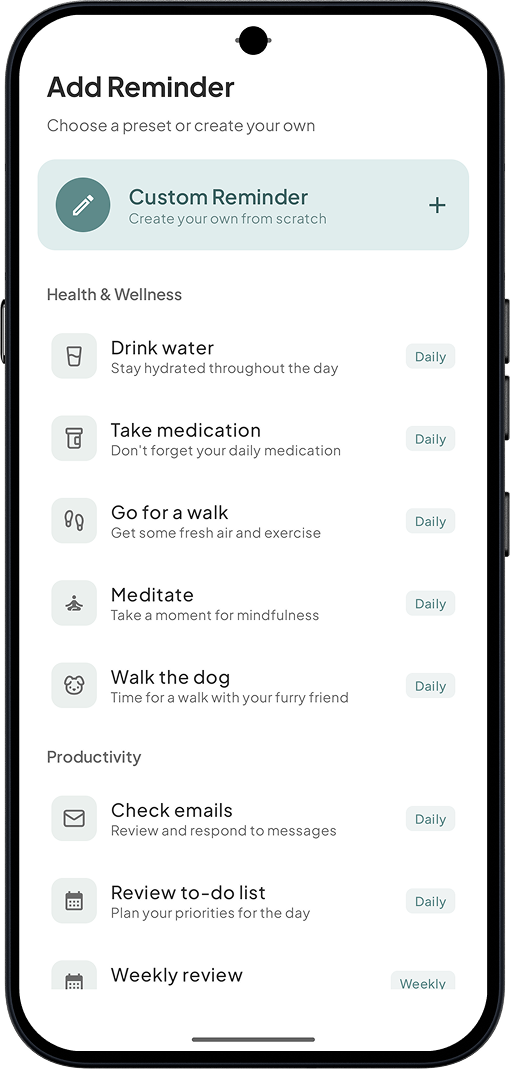 nudge preset picker with ready-made reminders